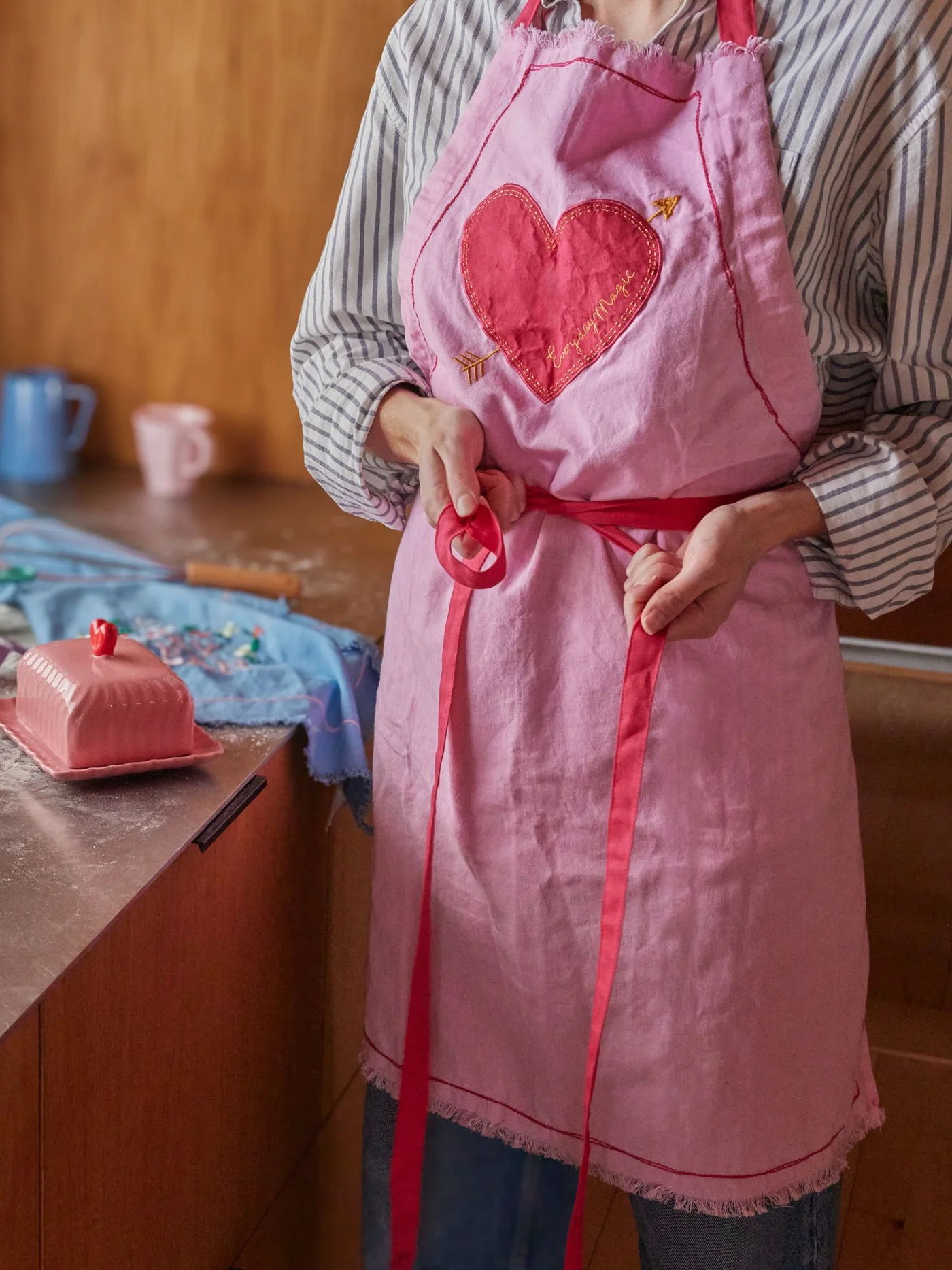 Baumwolle Schürze - HERZ, Pink von Rice