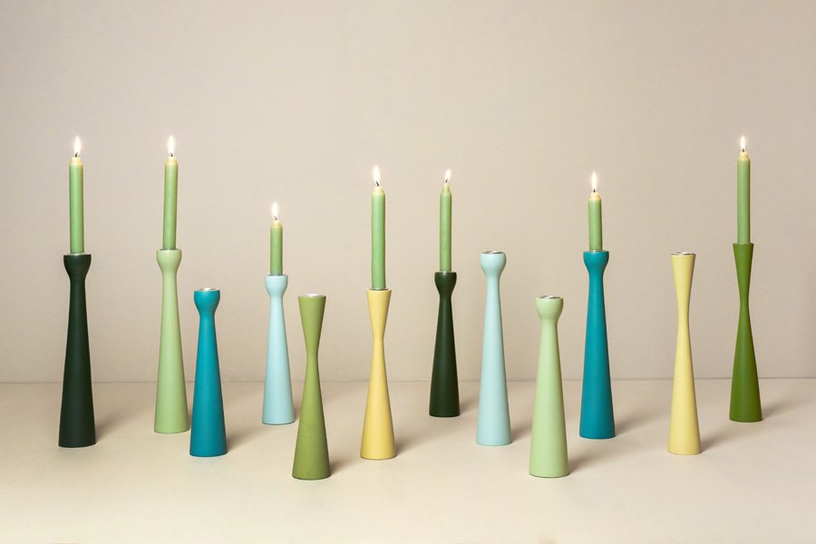 Kerzenhalter, ca.  30 cm dusty turquoise matt, Holz  , Kerzenständer 