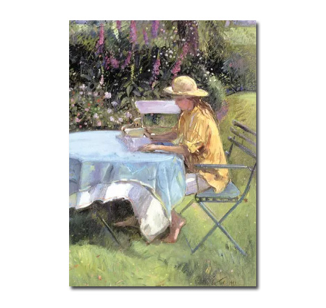 Postkarte Timothy Easton " Lektüre am Morgen, 1992"Lesen,  Kunst