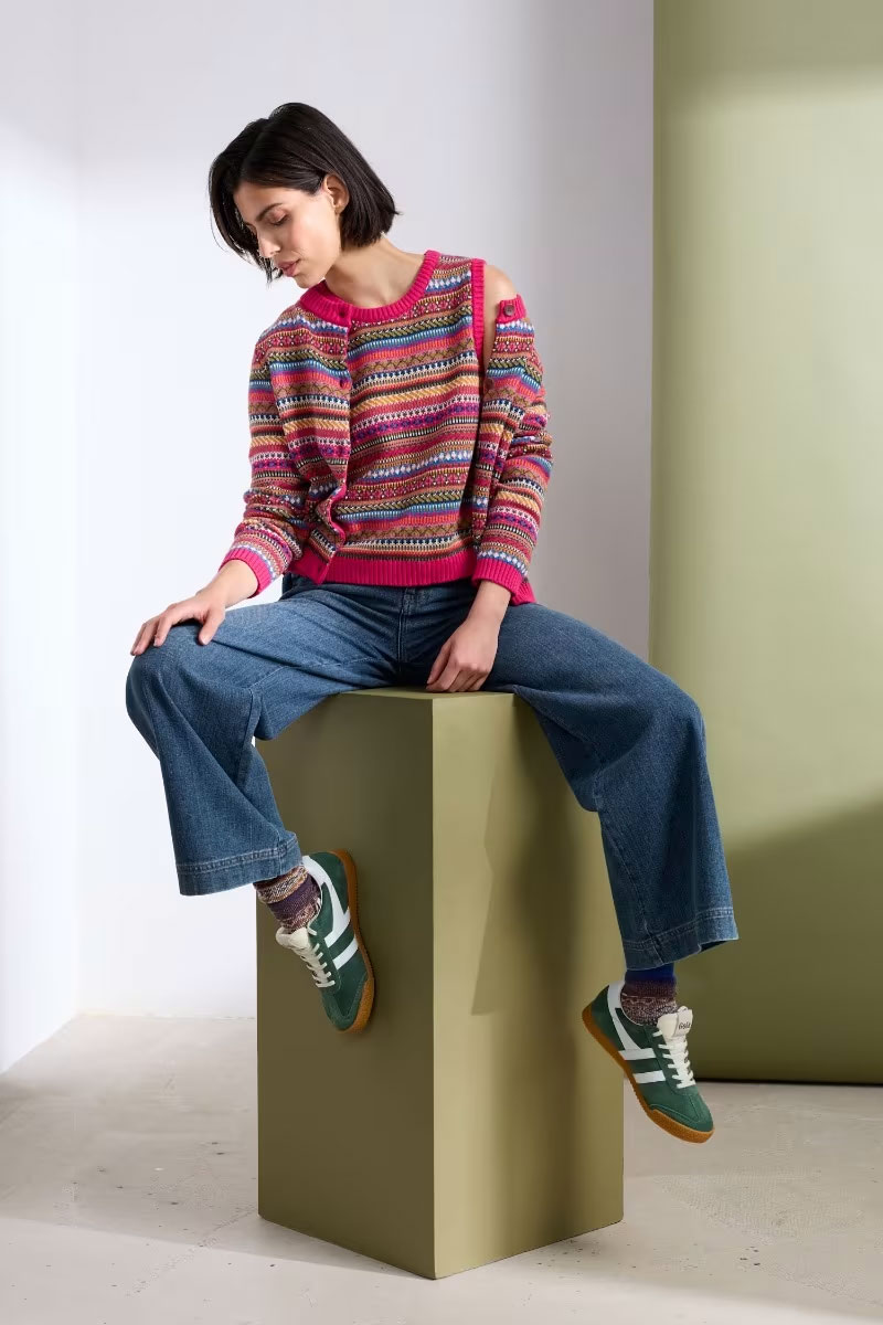 % SEASALT CORNWALL Strickjacke Cove Cottage Fair Isle Cardigan, Farbe: Seed Pod Oregano Multi---fällt klein aus!