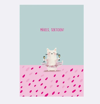 YAY Card Postkarte NEON Katze Mädels, Sektchen