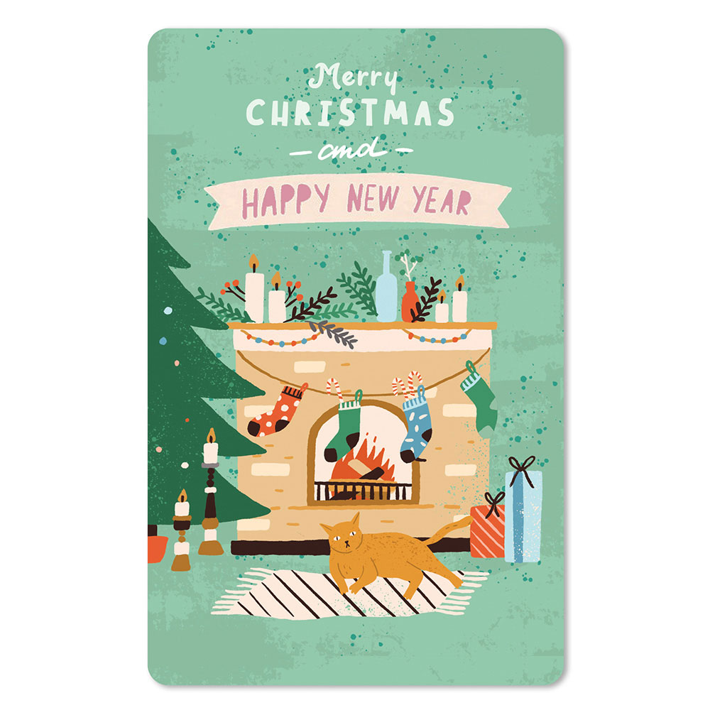 Lunacard Postkarte Weihnachten Kamin