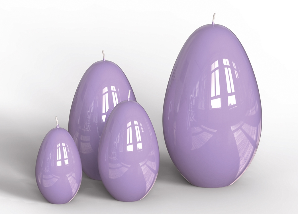 Engels Kerzen Eierkerze gelackt,  Höhe ca. Ø6 H9 cm, Farbe: Flieder...auf dem Bild vorne