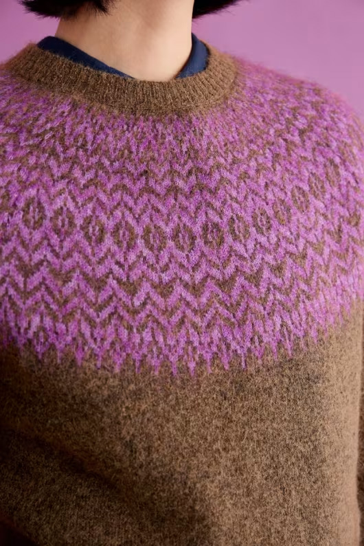 % SEASALT CORNWALL Pullover Spruce Frost Mohair-Blend Fair Isle Jumper, Farbe: Hellebore Gully Wild Orchid