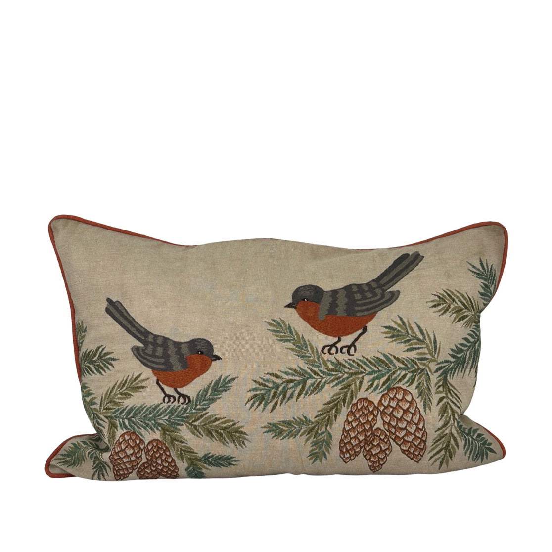 Kissenhülle RUBECULA, bestickt , ca.40 x 60 cm von Miljögården  , Vögel auf Zweigen