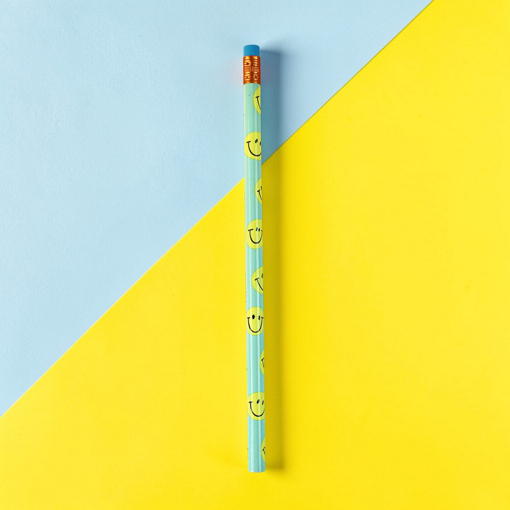 Bleistift Smile hellblau/gelb, mit Aluminium-Hülle orange, Radiergummi hellblau, 18,7cm
