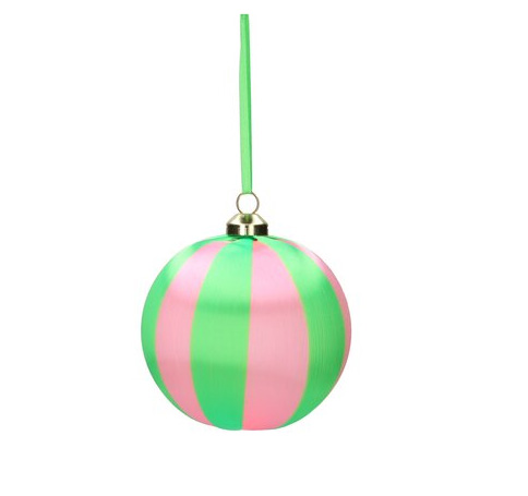 Weihnachtskugel Chinois Streifen Rosa-Grün , D. ca. 8 cm , Chinois, Weihnachtskugel, 8cm, Streifen, rosa/grün