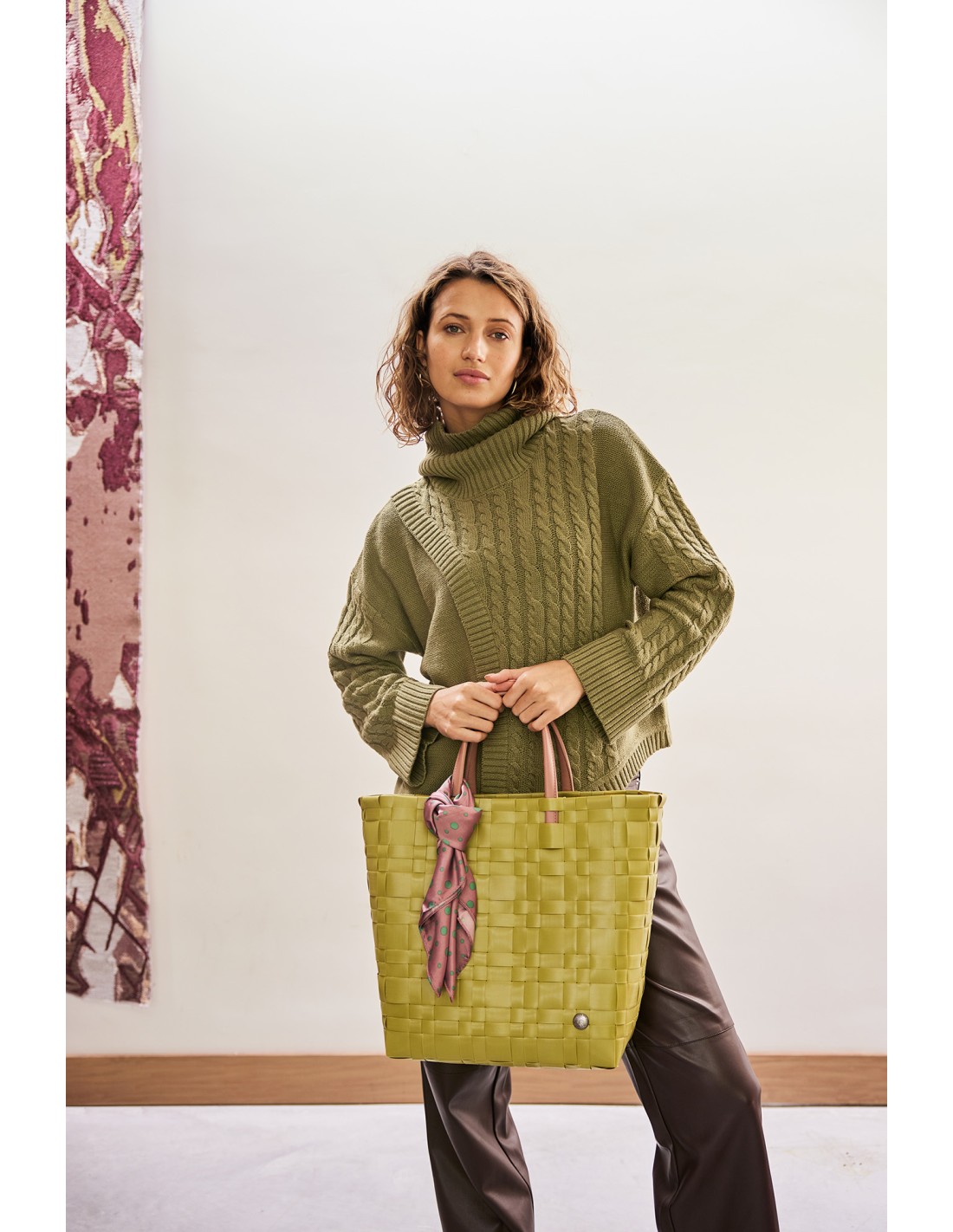 Handed By Bliss Shopper PU Griffe Innentasche und kleines Tuch, Farbe: lime