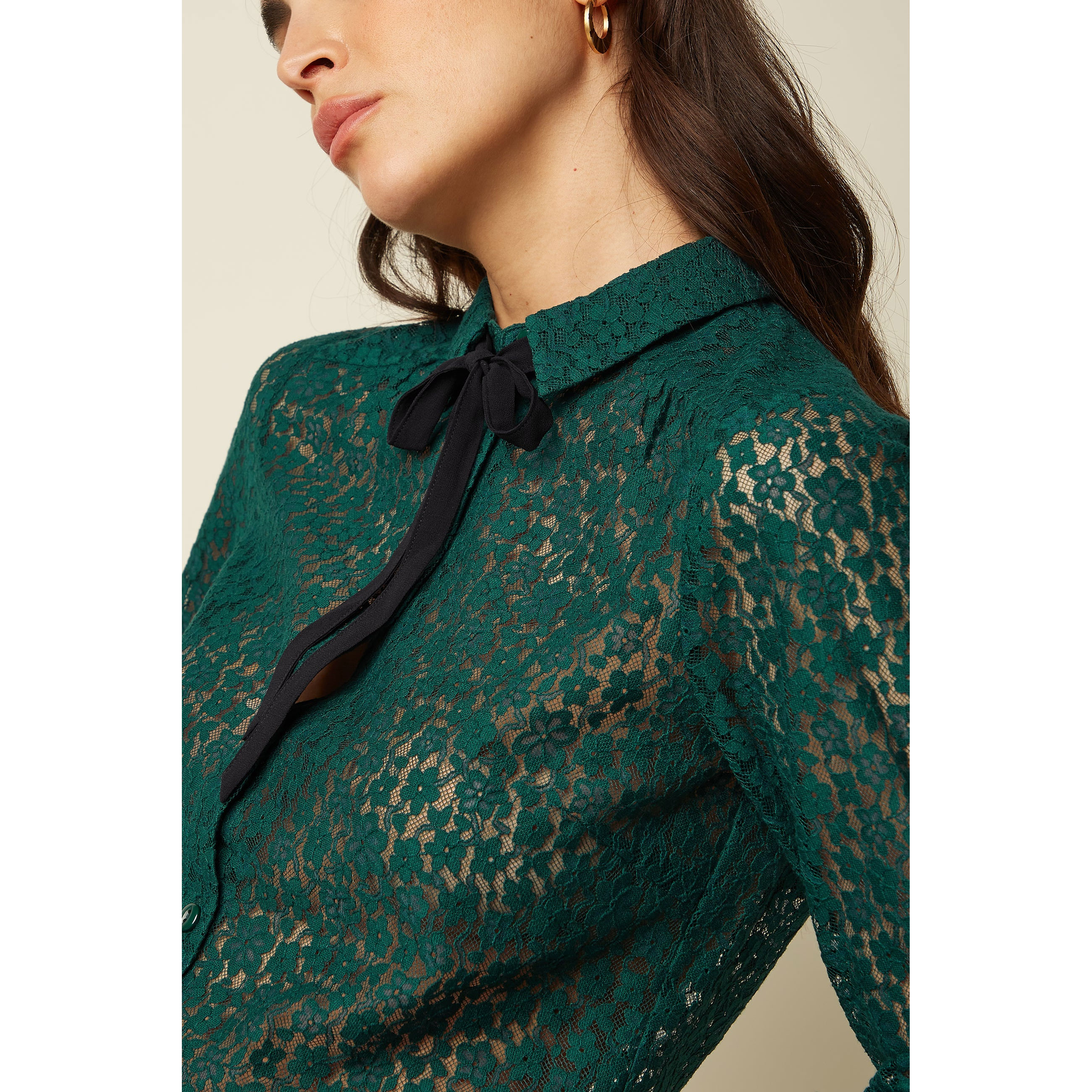 King Louie Elia Blouse Liana Lace, Farbe Botanical Green - Liana Lace, Bluse