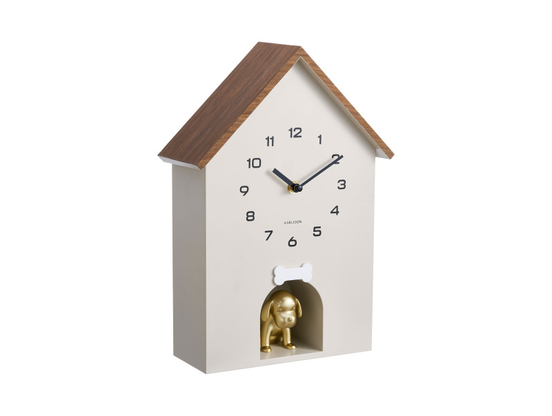 Wanduhr Hund,  Moderne Kuckucksuhr, Wall Clock Dog House warm grey