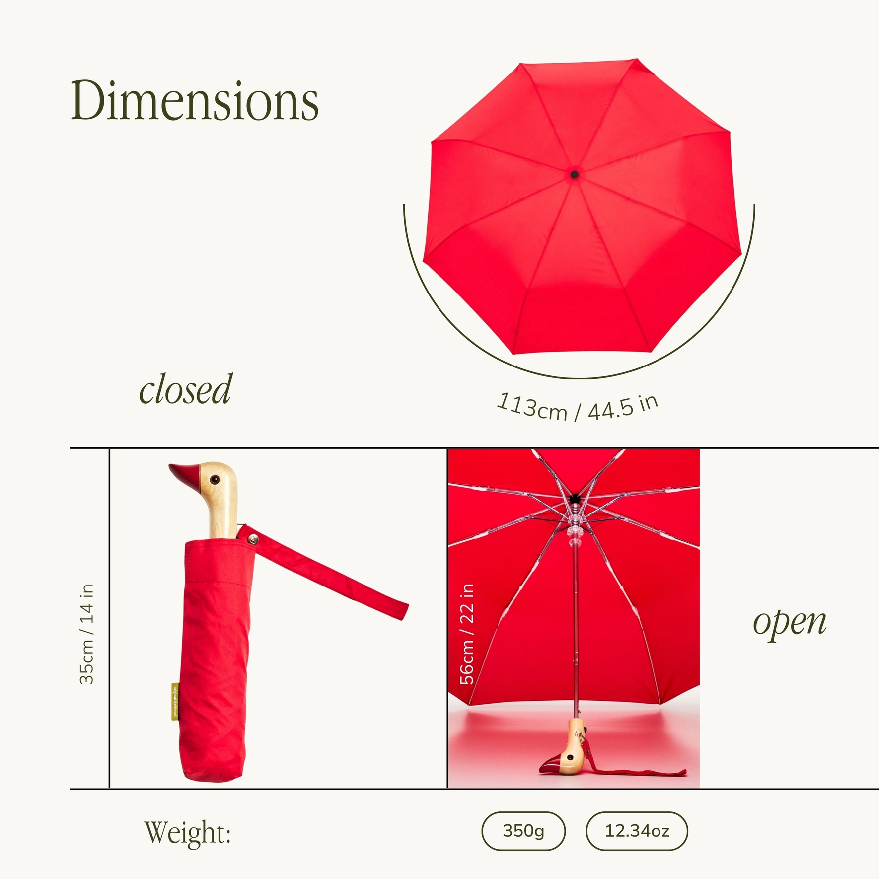 Regenschirm Original Duckhead ROT, Weihnachtsroter kompakter umweltfreundlicher winddichter Regenschirm