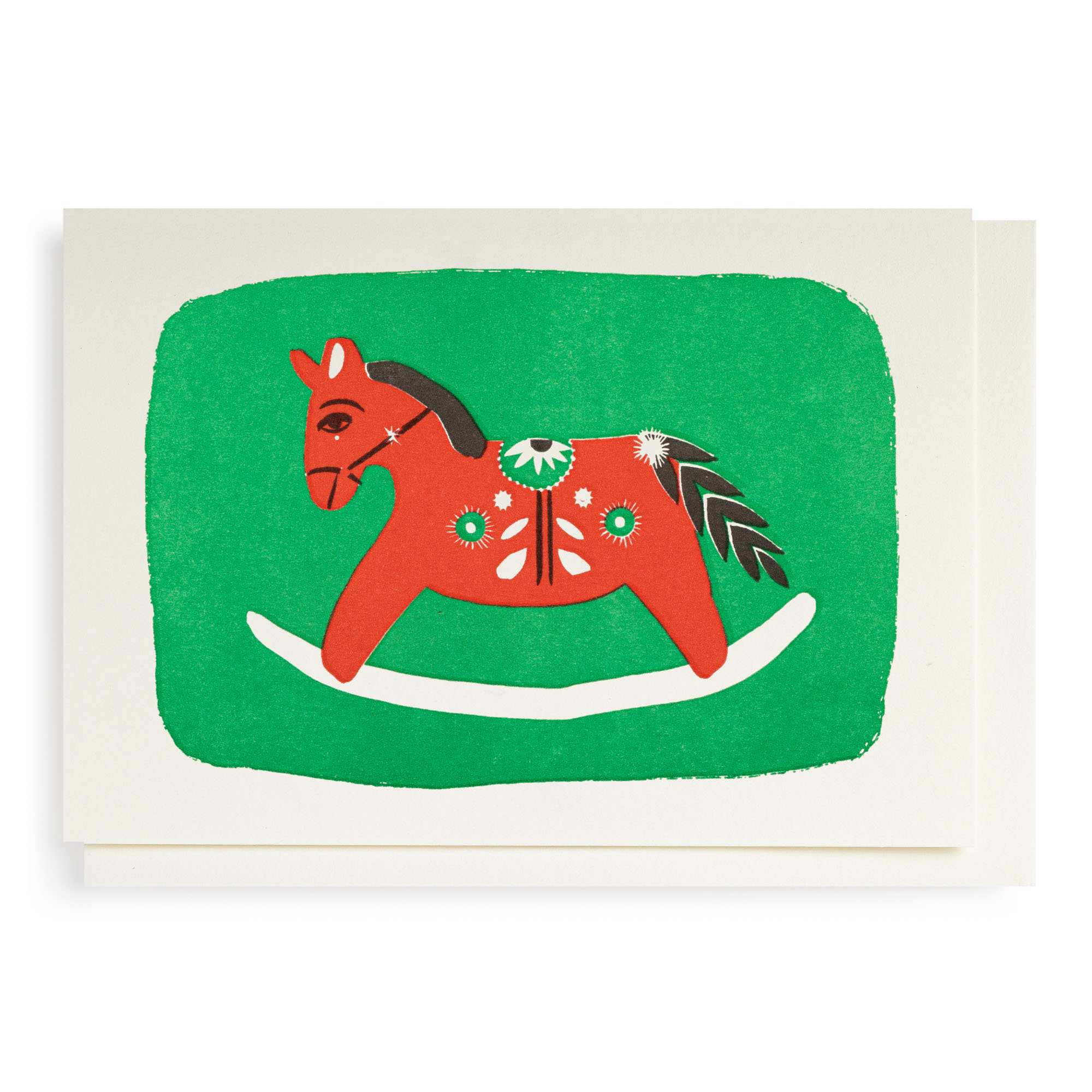Doppelkarte  Weihnachten "Festive Rocking Horse" von The ARCHIVIST, Letterpress , Schaukelpferd