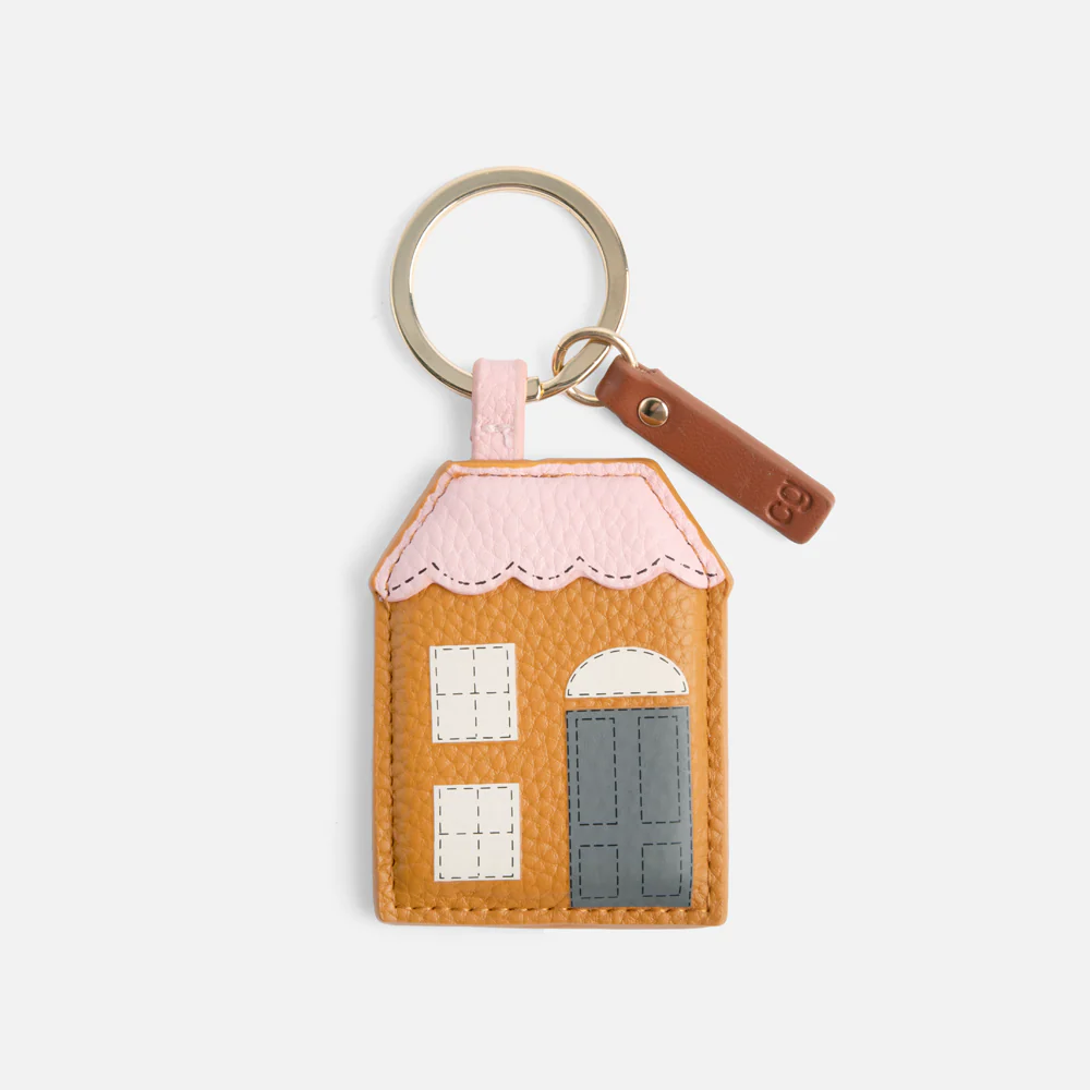  Schlüsselanhänger Haus von Caroline Gardner, Tan/Pink House Keyring