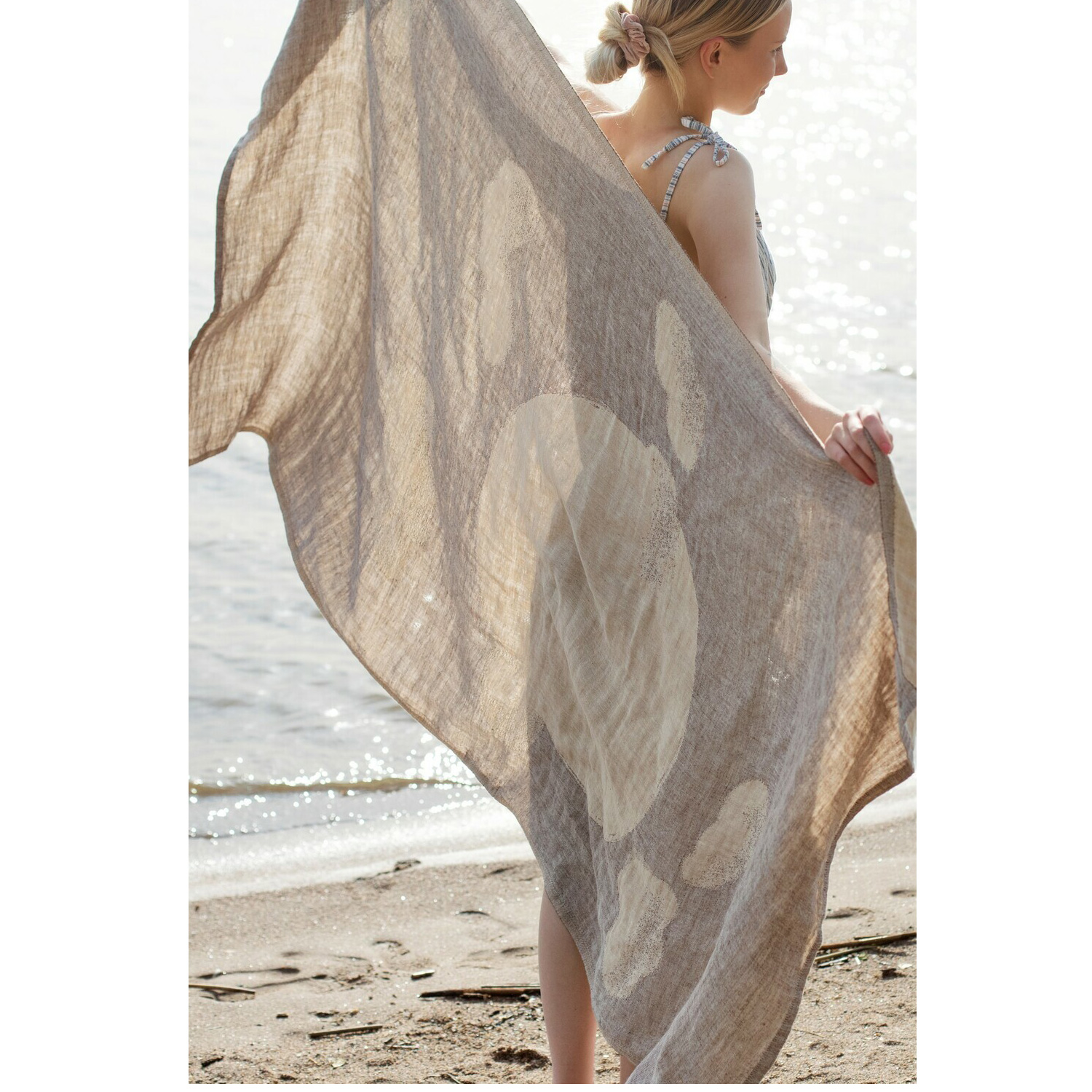 Lapuan Kankurit Handtuch "HIETSU", brown-gold, ca. 95 x 180 cm, 100% Leinen  