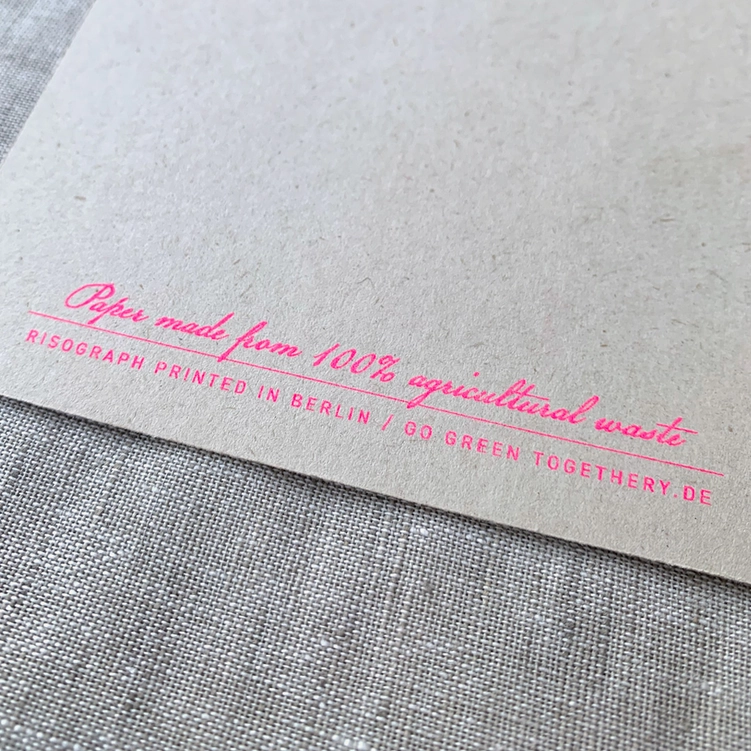 RISO Postkarte  »LUCK/ Schwein«, Neon Pink, handgedruckt von Togethery