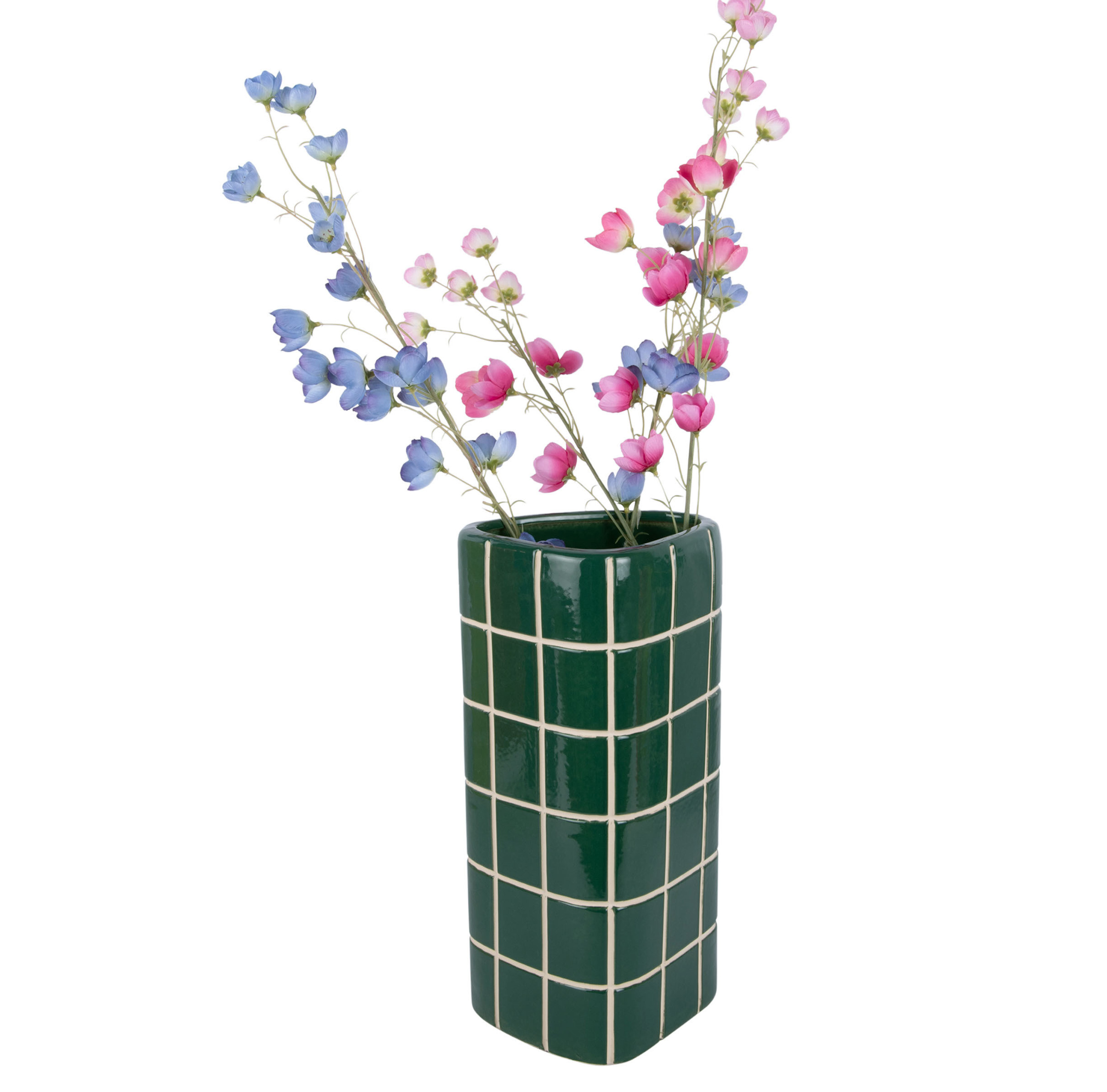 Vase Retro Fliesen Grün, Retro Tiles Triangular Large, Höhe 37 cm, D.15 cm    