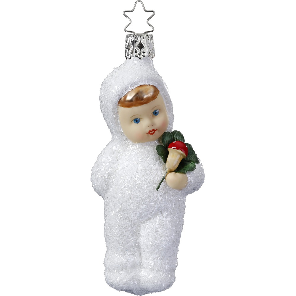 Inge-Glas Schneekind Glückskind, Weihnachtsschmuck, ca. 11 cm, Weihnachtskugel Schnee-Kind,  Kleeblatt