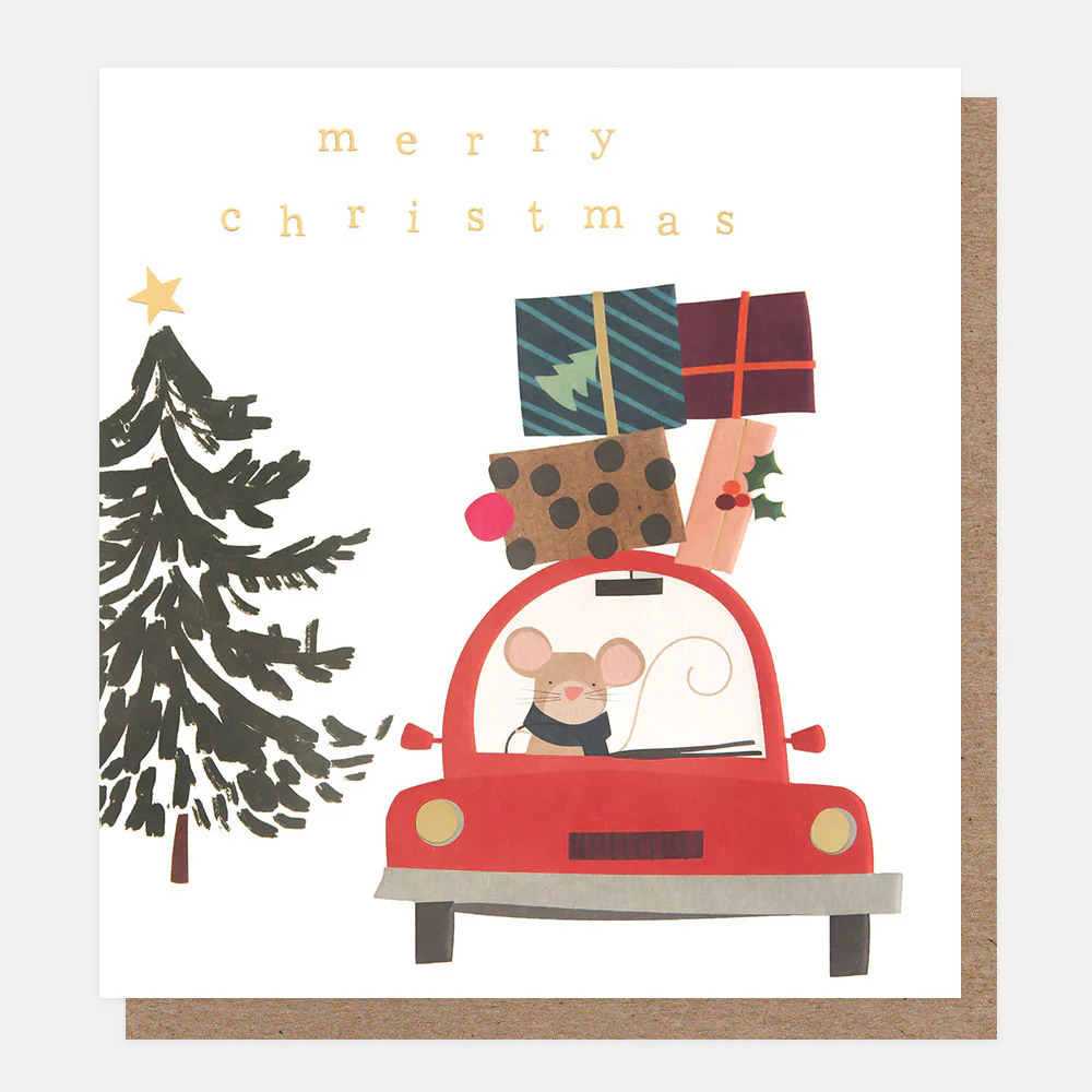 Caroline Gardner Weihnachtskarte "Mouse In Car With Presents " SGX013