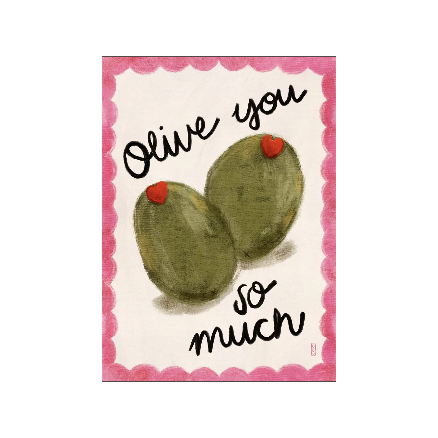 Kunstdruck A5 "Olive You so Much Fun Food Illustration"