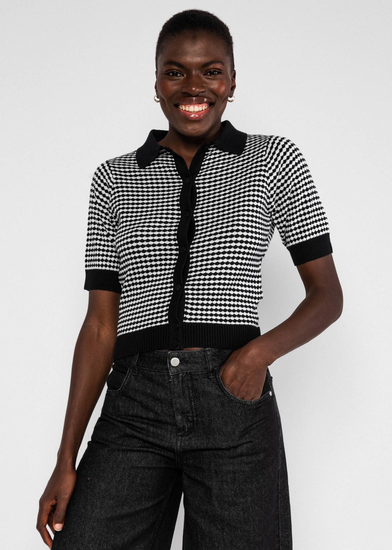 Blutsgeschwister Strickoberteil Petite Poloette - mixed dots black beige