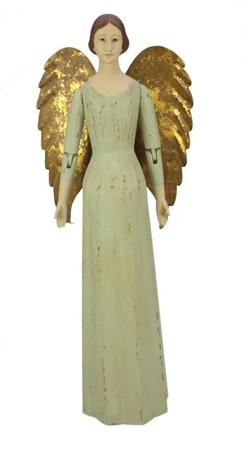 Engel mit goldenen Flügeln, ANTIK GRÜN, Vintage Look, ca. 20 x 10,5 x 48 cm,Holzoptik Weihnachten , Weihnachtsengel von Meander  