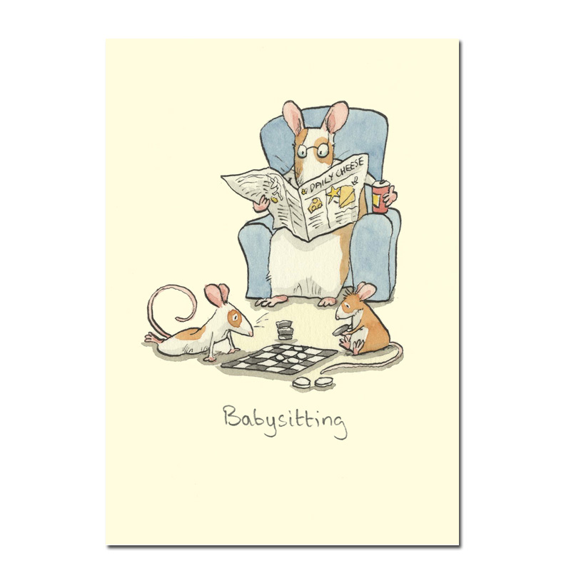 Two Bad Mice Doppelkarte "Babysitting" von Two Bad Mice aus England , Mäuse von Anita Jeram