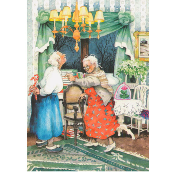 Postkarte Inge Löök "Frauen mit Zuckerstangen "  Löök Postkarte, Weiber, Freundschaft, Weihnachten