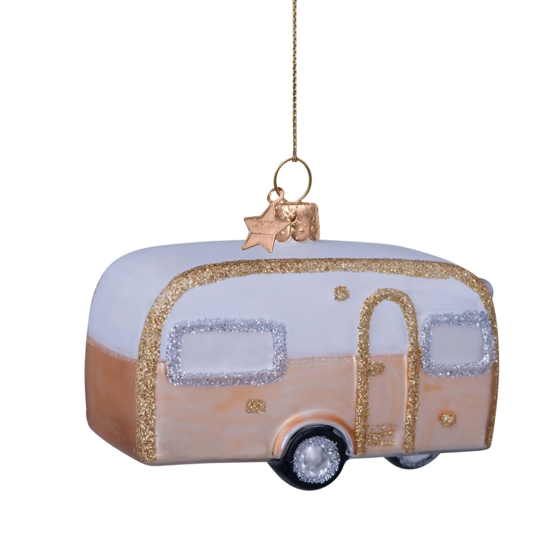 Christbaumkugel Wohnwagen/ Caravan gold-weiß, Höhe ca. 7 cm, von Vondels, Camping, Auto