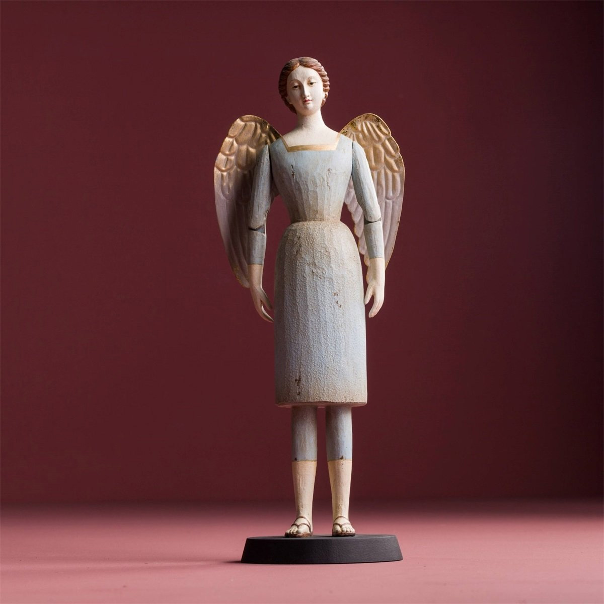 Anita Engel Nr. 46 stehend, blau, Vintage Look, ca. 16x13x40cm, Holzoptik Weihnachten, Weihnachtsengel von Meander 