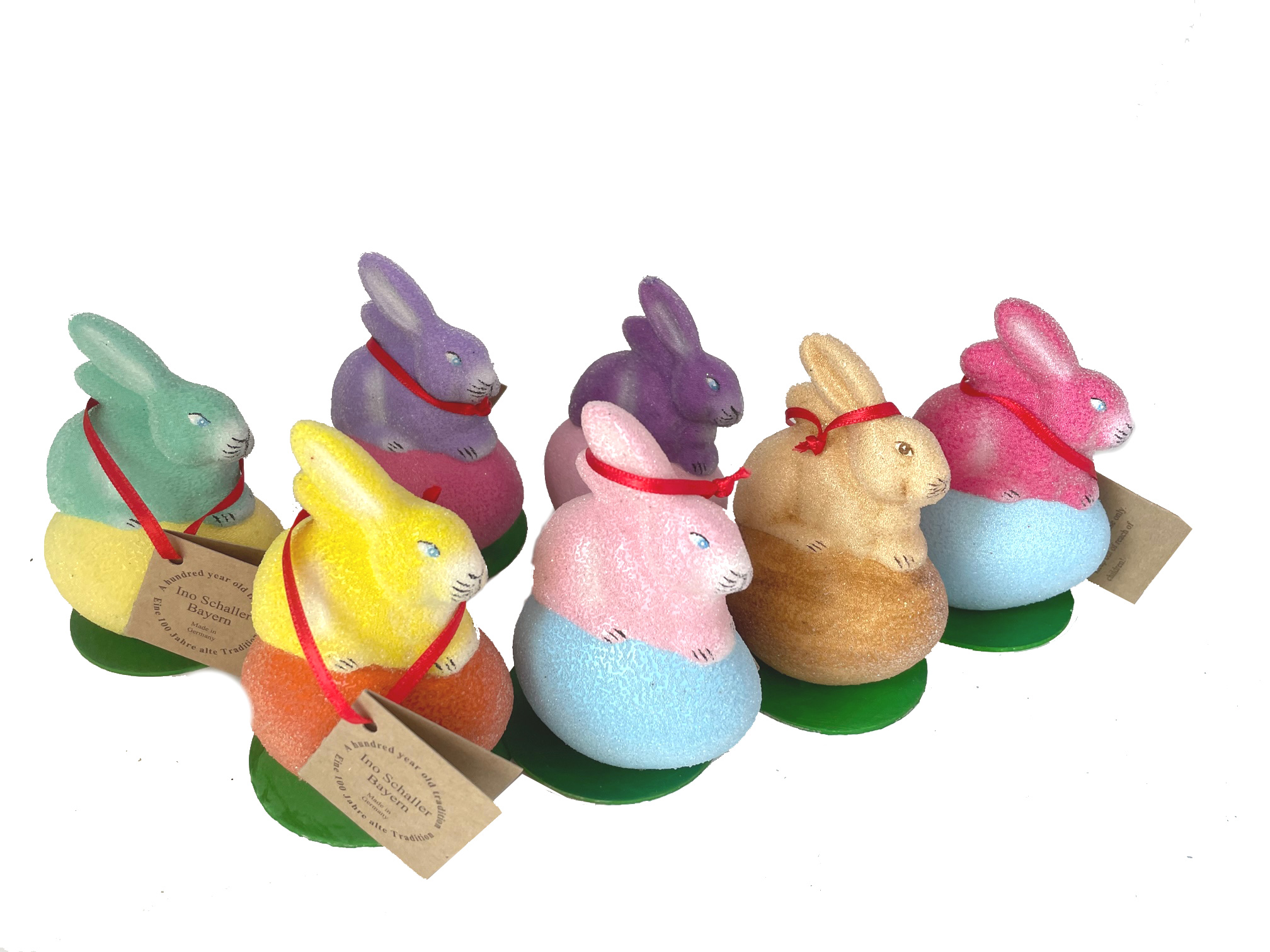 Ino Schaller Hase auf Ei geperlt, gelb/orange,  Nostalgie Osterhase von Ino Schaller, Ostern, ca. 10 cm