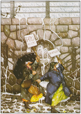 Postkarte Inge Löök "Frauen demonstrieren im Regen"  Löök Postkarte