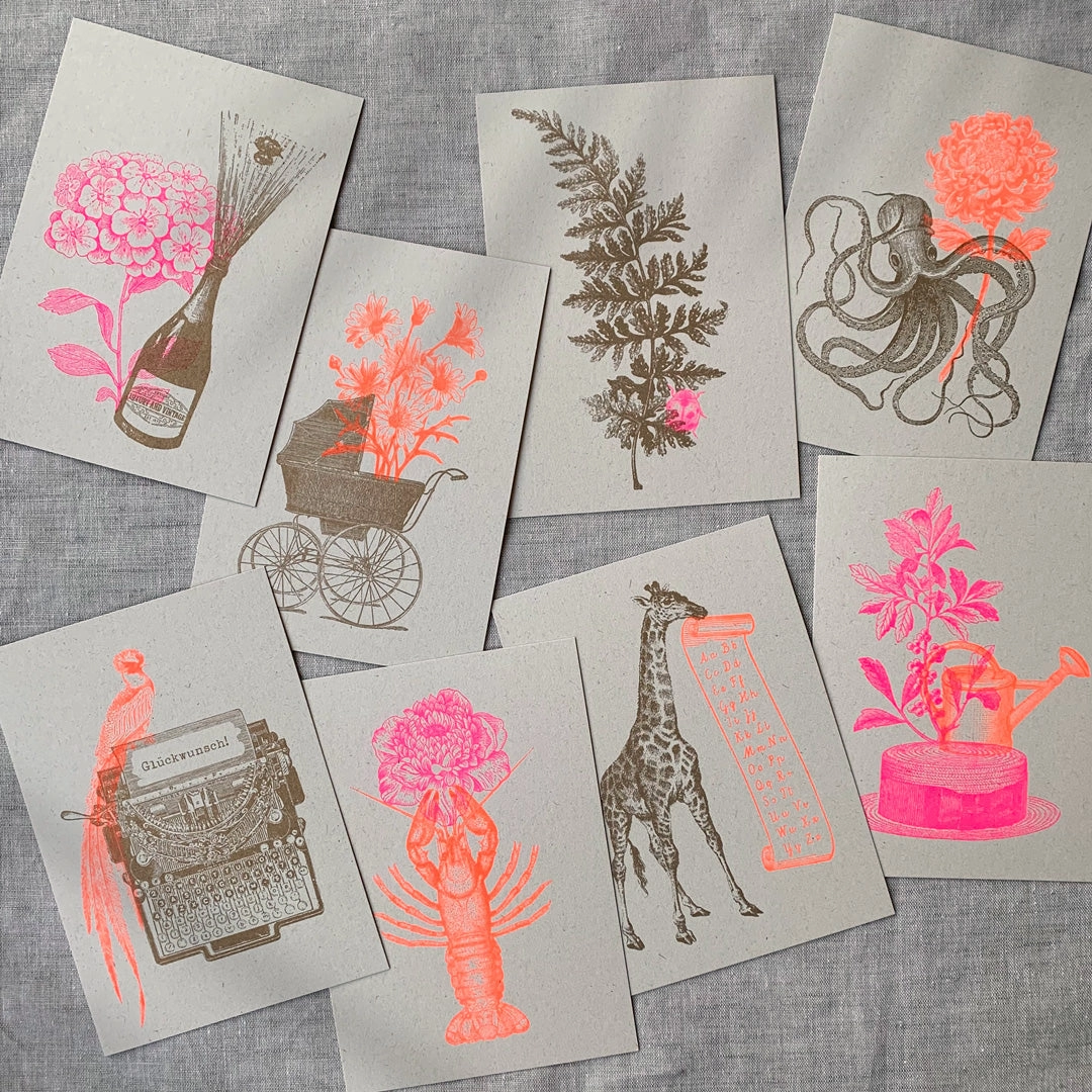 RISO Postkarte TYPO »EINLADUNG« ,  Neon Pink, handgedruckt von Togethery  