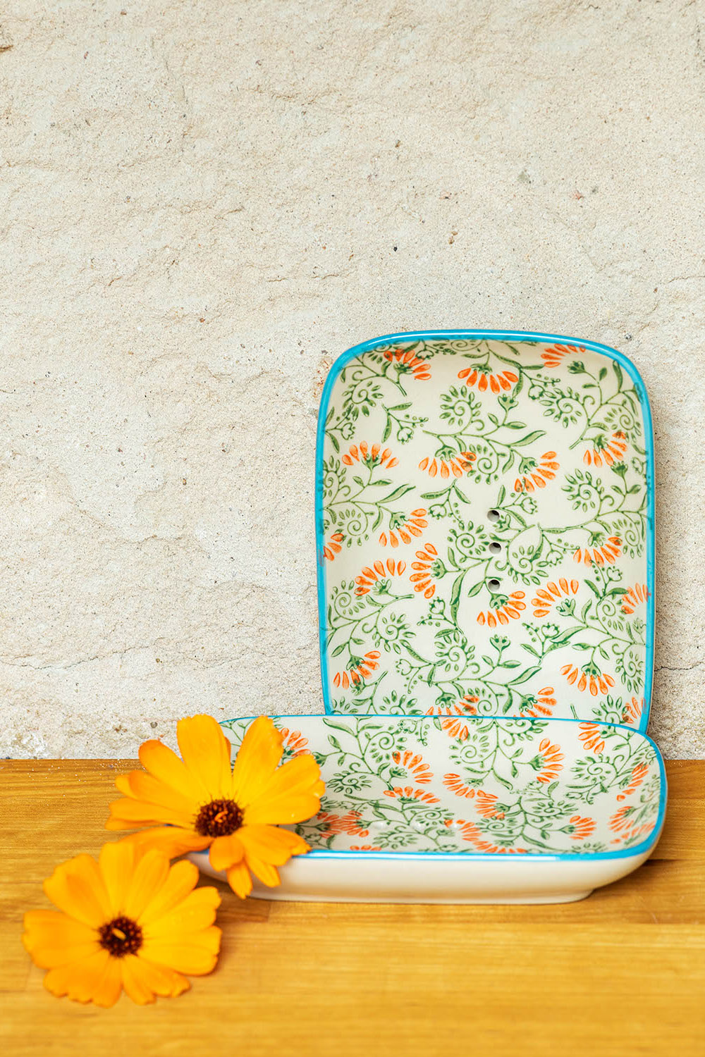 Seifenschale FLORAL grün-orange