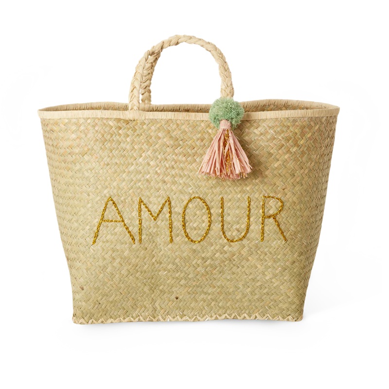 Rice Korbtasche AMOUR, Raffia Tasche natur, Raffia Bag with AMOUR and Tassel