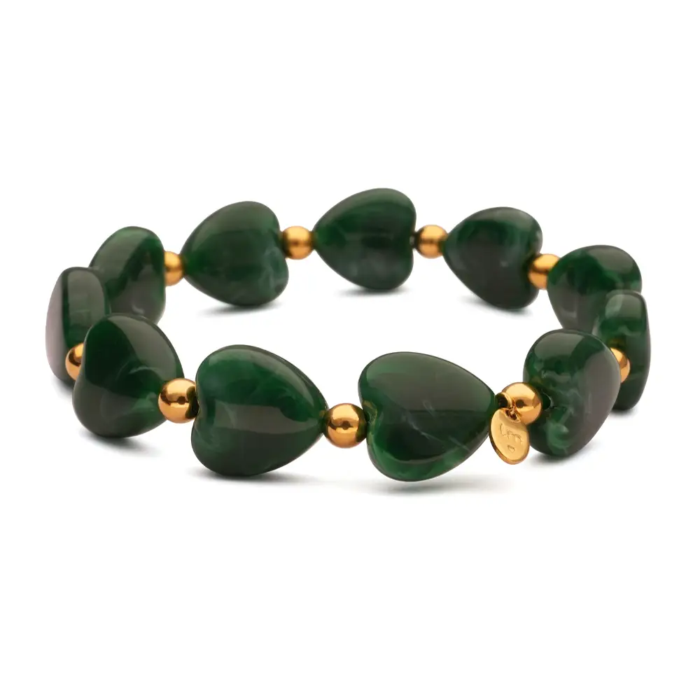 Lot83 LizzyMae Charm-Armband Edelstahl - gold + grünes Herz 14 mm, Modeschmuck