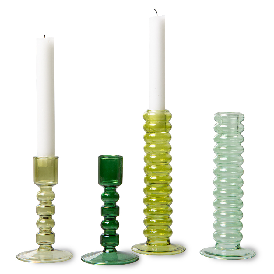 HKliving "THE EMERALDS" Kerzenständer Glas grün , candle holder L, mint
