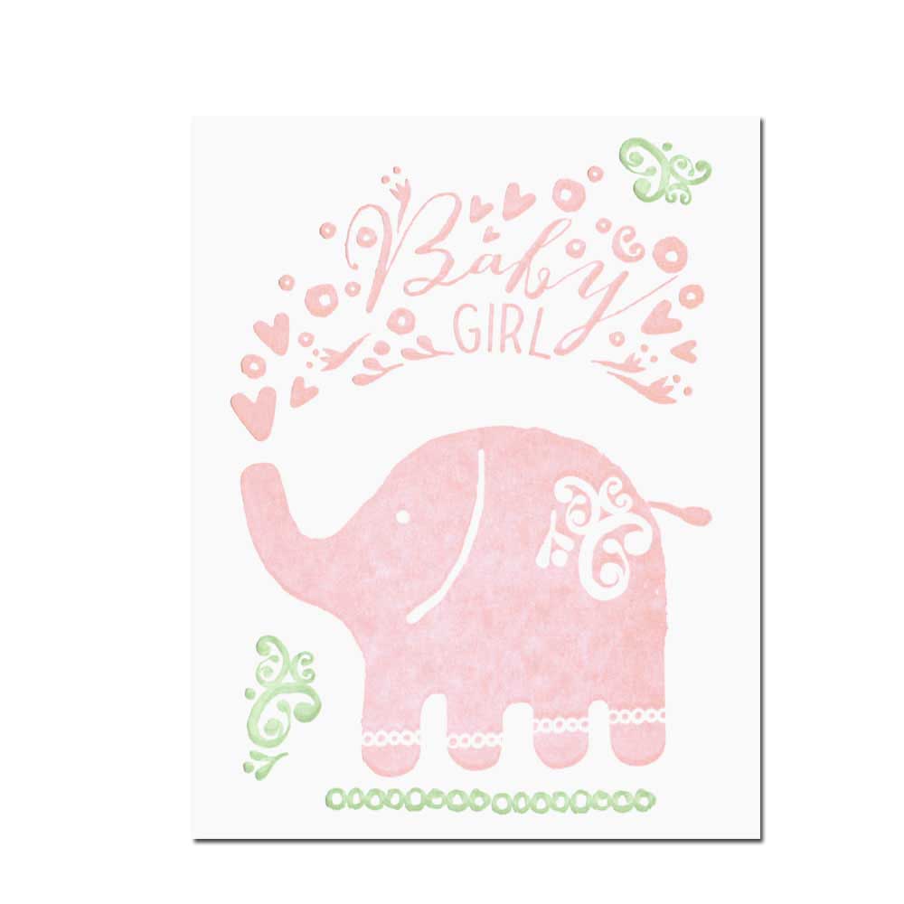 Roger la Borde Doppelkarte Scandi Letterpress BABY GIRL  , Geburt, hellblau, geprägt, Elefant 
