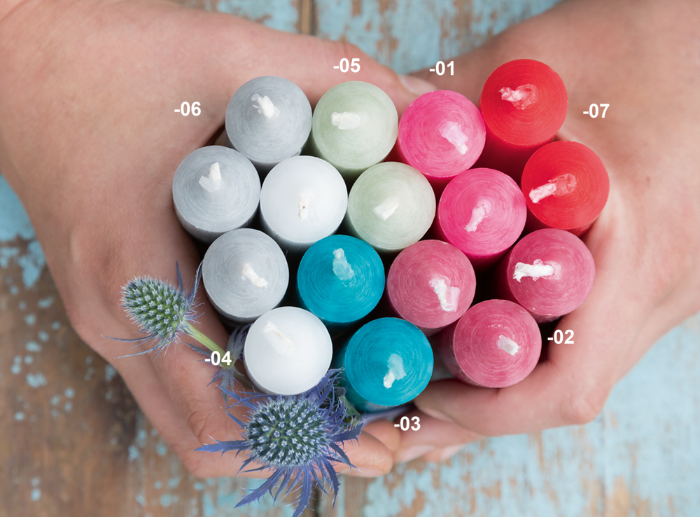 Stabkerze kurz Rot, gegossen, Größe D. 2,2 x 10 cm, Farbe 07 auf dem Bild