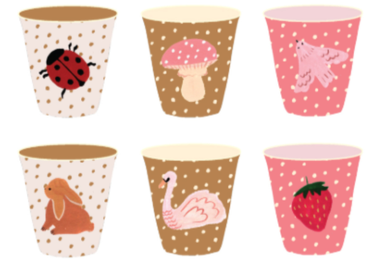 Rice Melamin Becher klein 6er Set- Fairytale Print, 160 ml