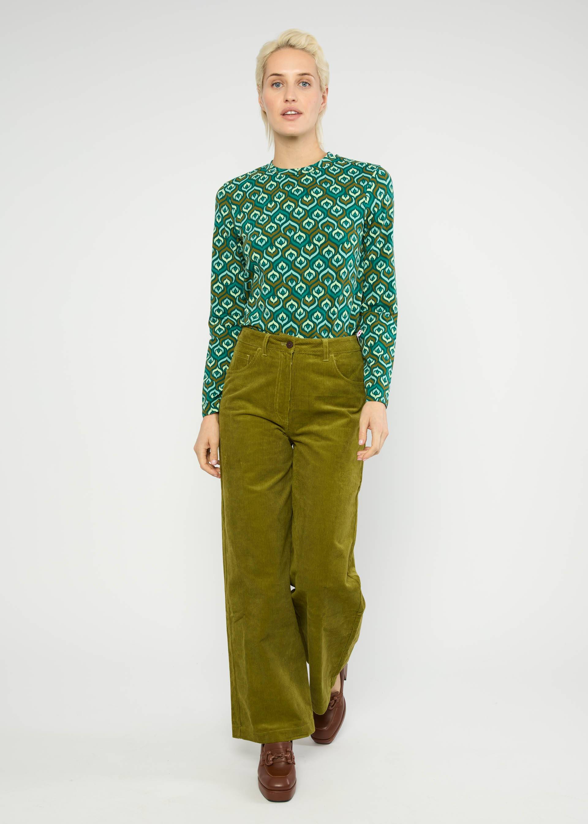 % Blutsgeschwister Hose High Waist Marlotte , Feincord, Farbe dense forest khaki