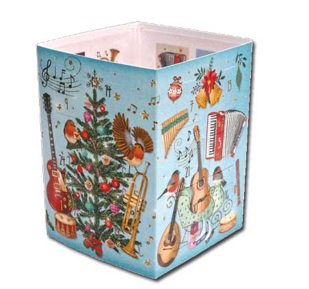 Adventskalender Karte , als Windlicht zum Aufstellen "Musikinstrumente " 