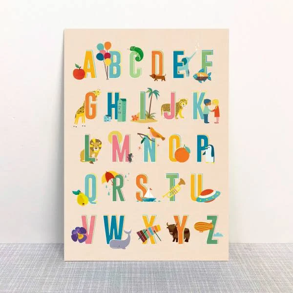 Monimari Postkarte Einschulung, ABC, Holzschliffpappe von Monimari