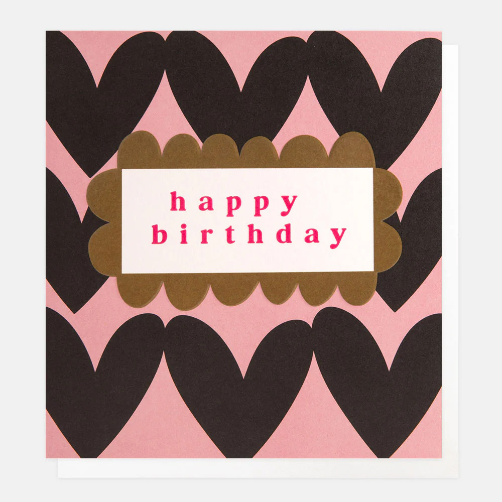 Caroline Gardner Doppelkarte "happy birthday " Geburtstagskarte, LOT006, Charcoal Hearts Happy Birthday Card