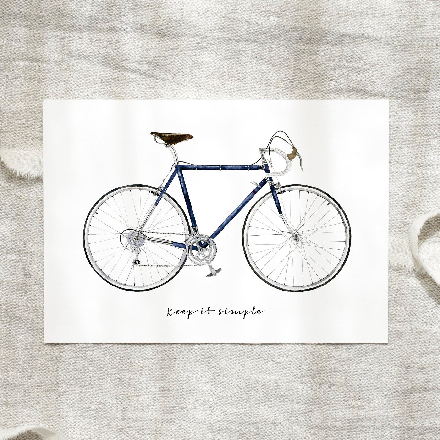 Leo la Douce Postkarte – Keep it simple | Blue Bicycle , Fahrrad, Rennrad