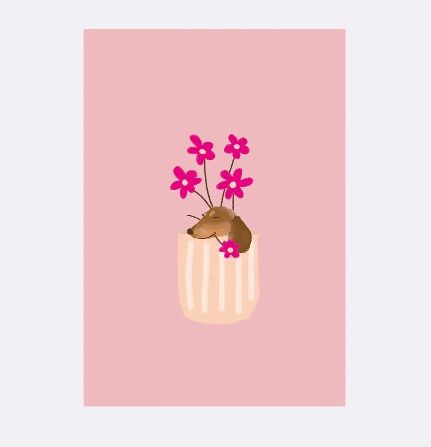 YAY Card Postkarte NEON Dackel Blumentopf
