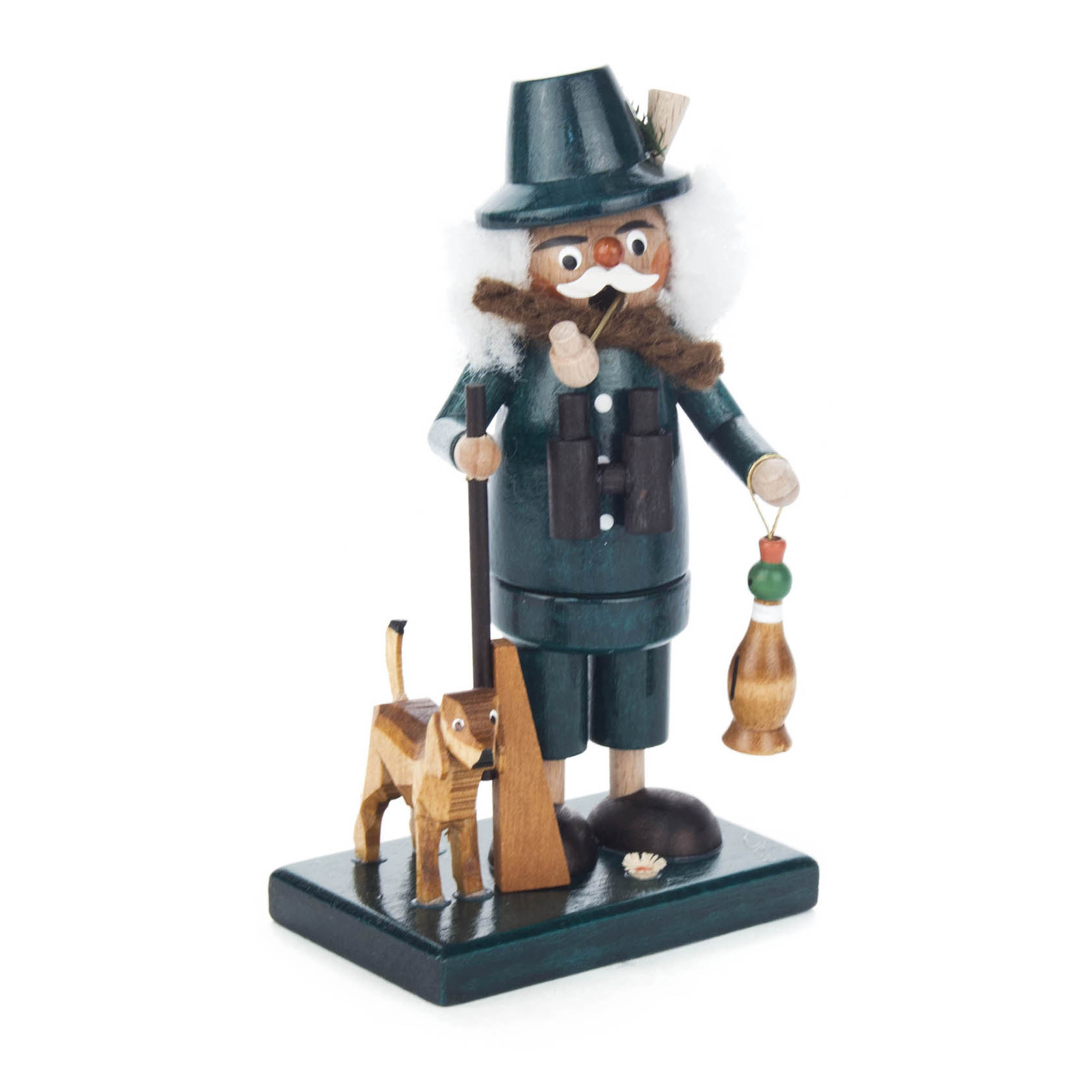 Erzgebirge Mini Räuchermann Jäger mit Hund, ca. 14 cm
