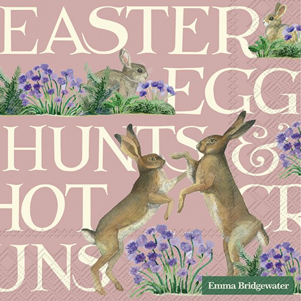 Papierservietten Ostern " EASTER HARES rose"  , 33 x 33  cm, Lunchservietten von Emma Bridgewater