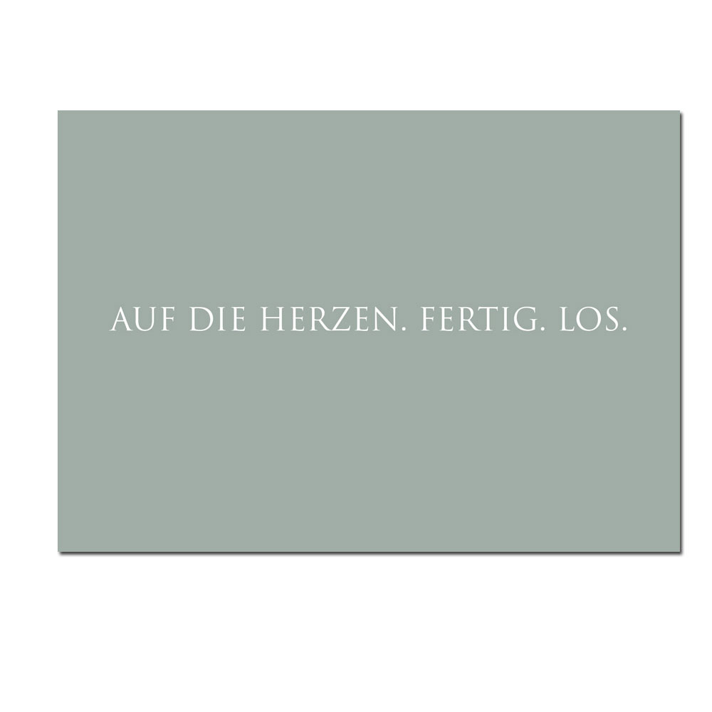 Wunderwort Postkarte "Auf die Herzen. Fertig. Los."