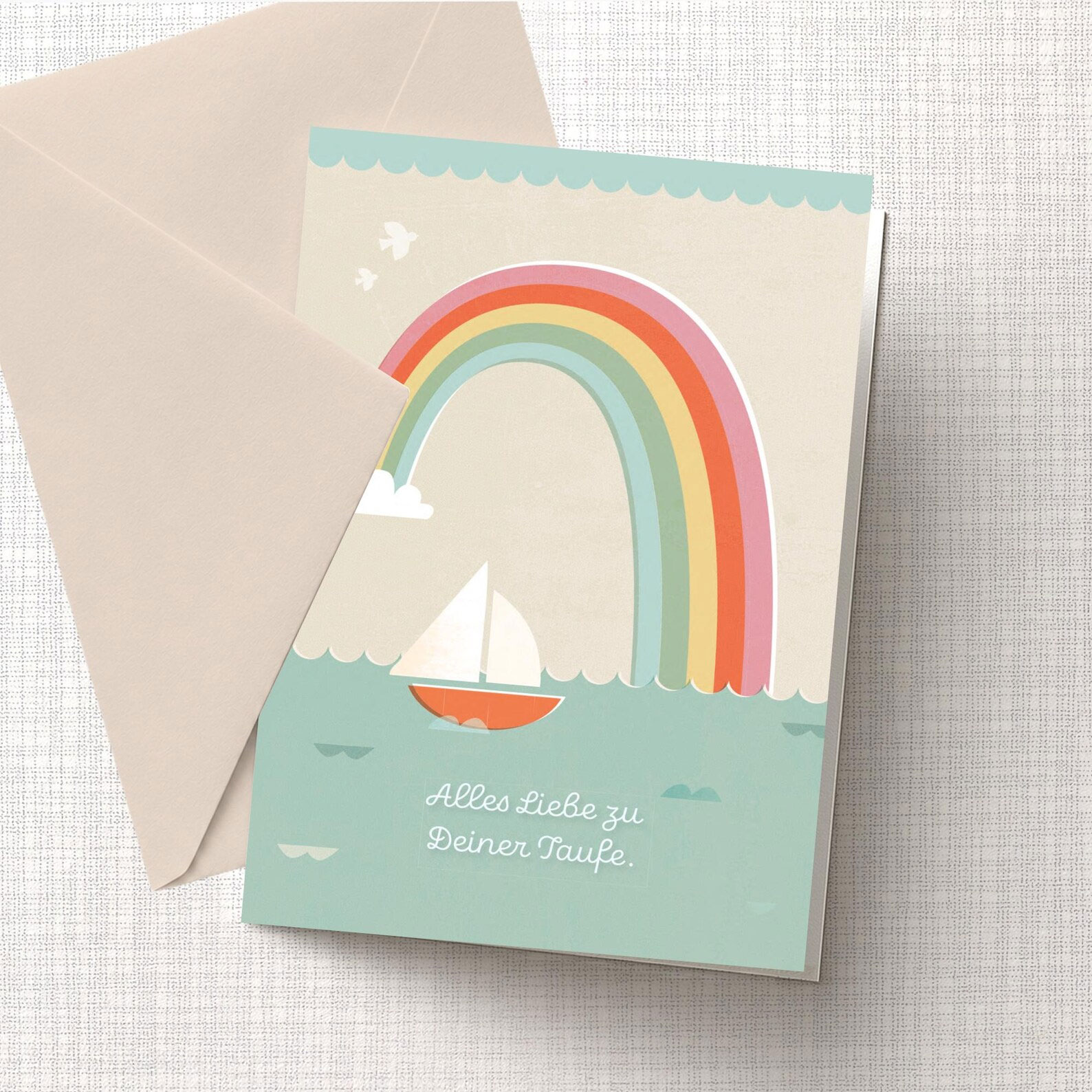 Klappkarte zur Taufe "Alles Liebe zu Deiner Taufe" Regenbogen von Monimari