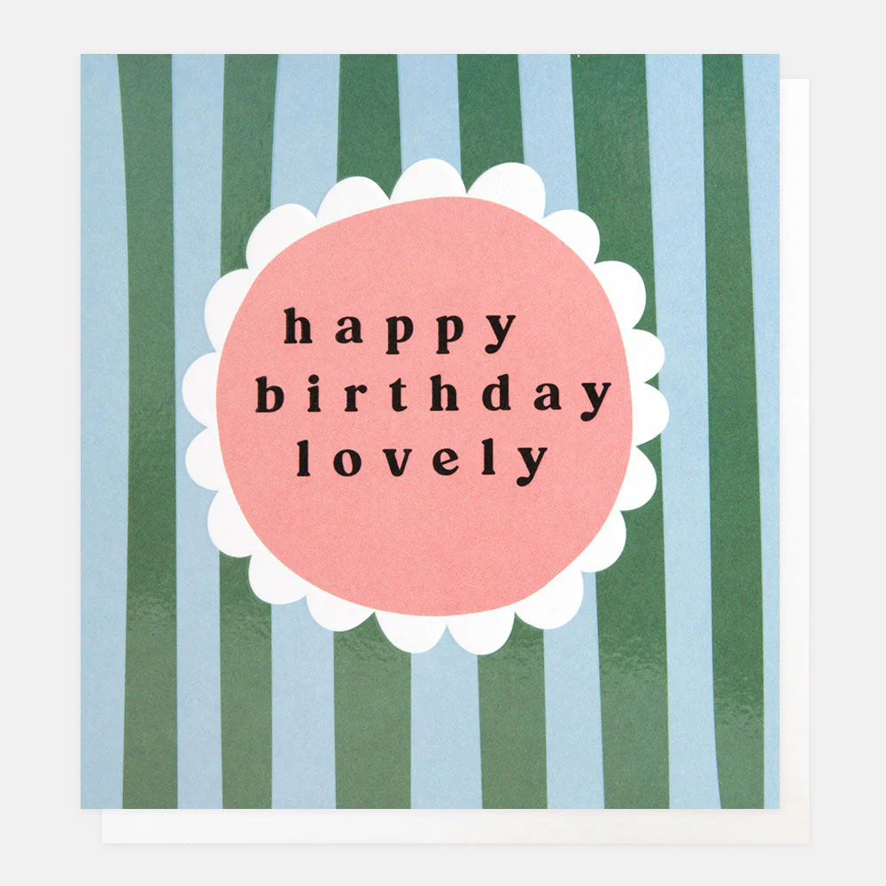 Caroline Gardner Doppelkarte Streifen, Geburtstagskarte, Blue/Green Stripe Happy Birthday Lovely Card, LOT005